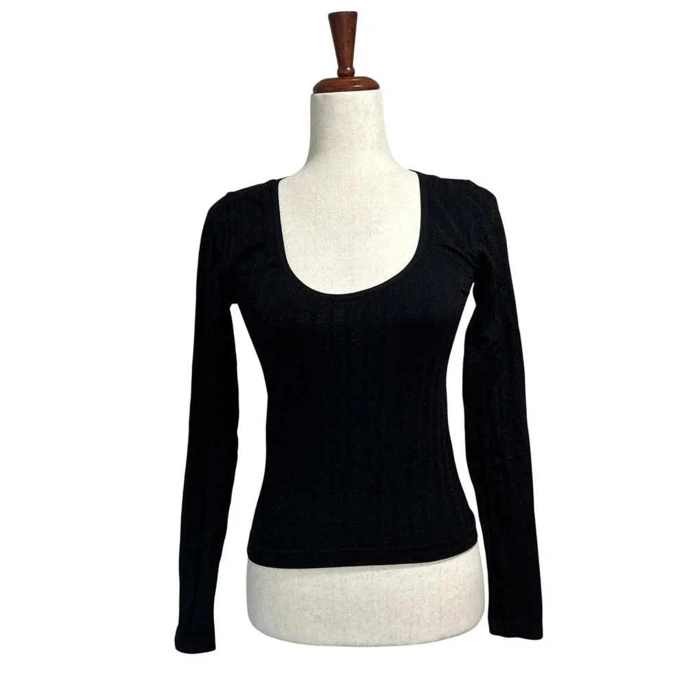 Intimately Free People Shirt XS Small Black Ribbed Square Neck Sparkly Top